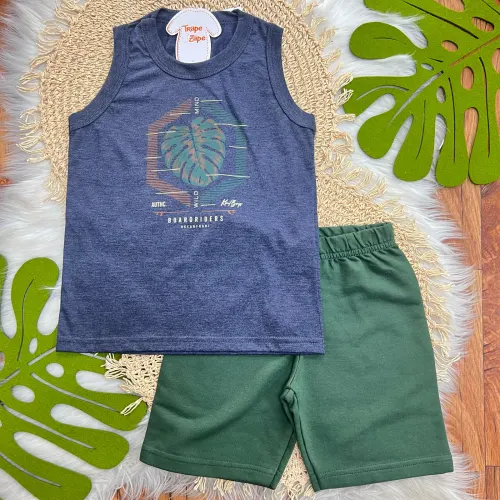 Conj Wild Mind Regata Chumbo e Bermuda Verde