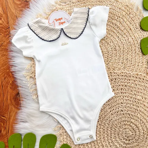 Conj. Body Gola Bordada e Saia em Linho Lacinhos - Off White