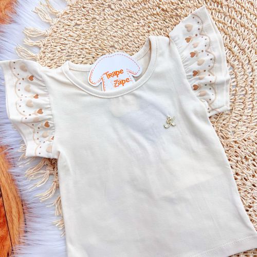 Conj. Blusa com Corações nas Mangas e Short - Areia e Marrom