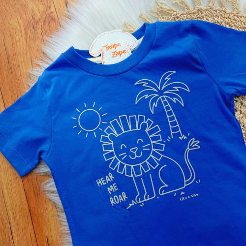 Conj. Camiseta Hear me Roar e Bermuda em Linho - Azul e Areia