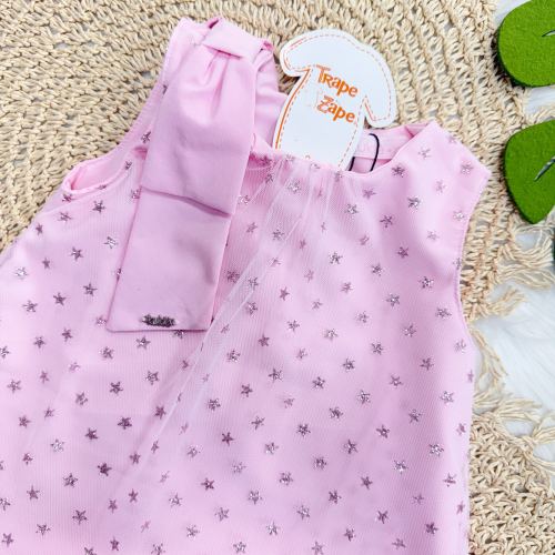 Vestido em Tule Estrelinhas Brilhantes - Rosa