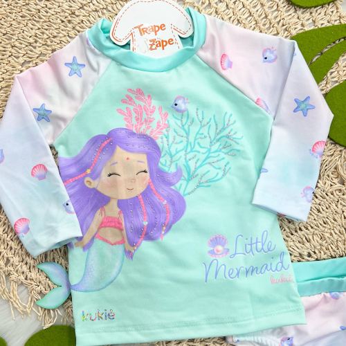 Linha Praia Blusa M/L e Calcinha Little Mermaid  - Verde Agua