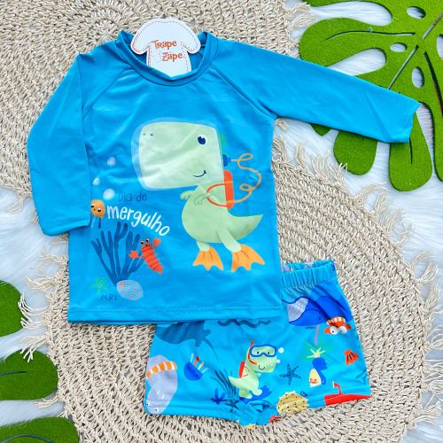 Blusa e Sunga Dinossauro Dia de Mergulho