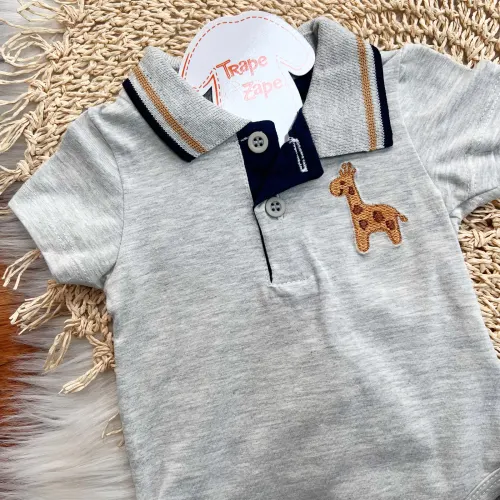 Conj. Body Gola Polo e Bermuda Girafinha - Mescla e Marinho