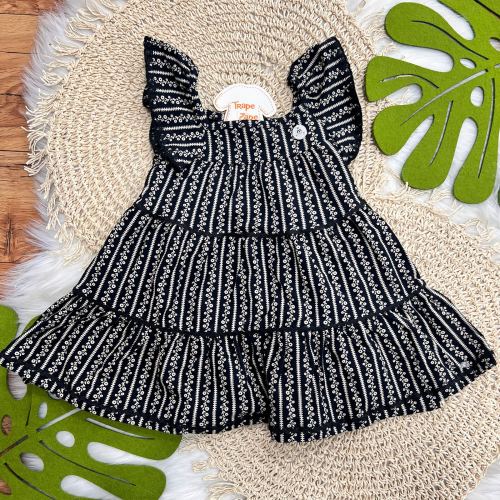 Vestido Mini Florzinhas - Preto e Areia