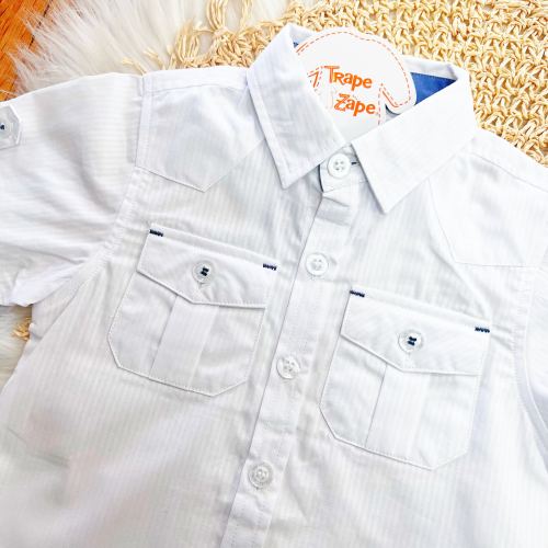Conj. Camisa com Botões e Bermuda - Branco e Azul Jeans