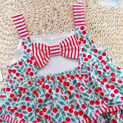 Vestido Mini Cerejinhas - Areia e Vermelho