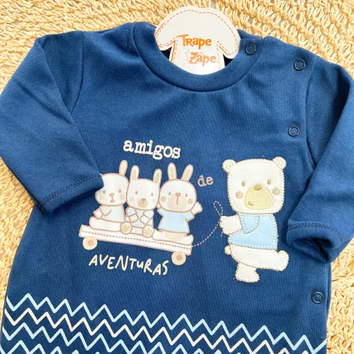  Macacão Malha Trape Zape -  Amigos de Aventura - Azul Marinho