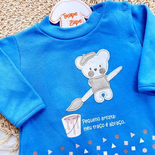  Macacão Malha Trape Zape - Pequeno Artista: meu traço é abraço - Azul Jeans 