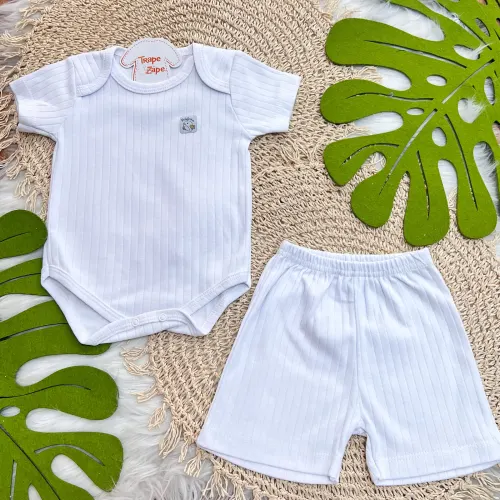 Conj. Body m/curta e Short Canelado - Branco