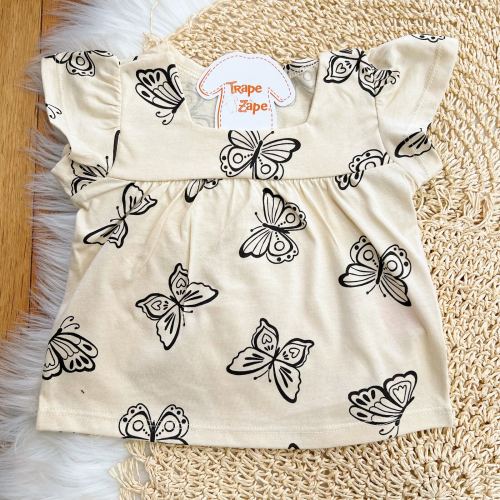 Conj. Batinha Borboletas e Short - Areia e Preto