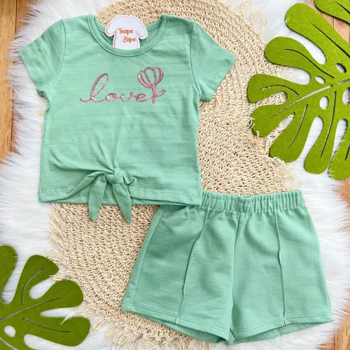 Conj. Blusa Love com Amarração e Short - Verde