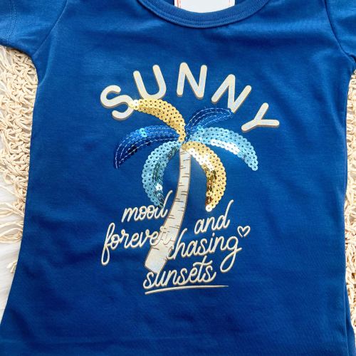 Conj. Blusa Sunny e Short Saia em Linho - Azul Jeans e Areia