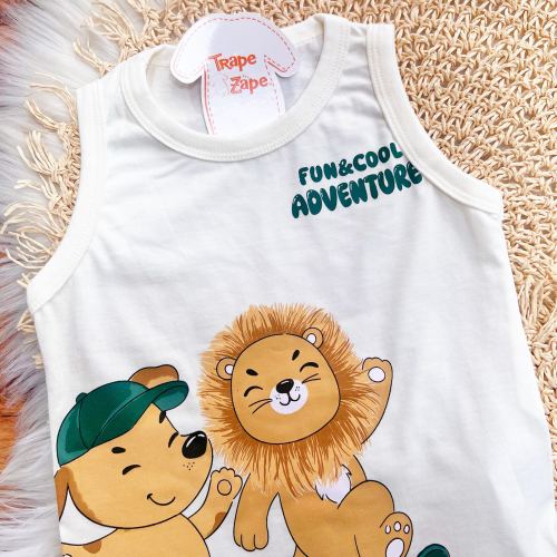 Conj. Regata Fun&Cool Adventure e Bermuda - Off White e Verde Musgo
