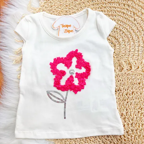 Conj. Blusa Florzinha e Short Saia - Off White e Pink