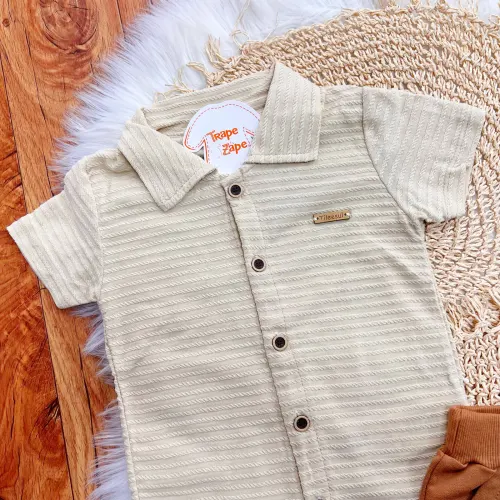 Conj. Camisa com Botões e Bermuda - Areia e Marrom