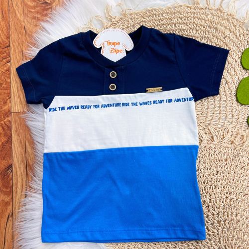 Conj. Camiseta Ride the Waves e Bermuda - Azul