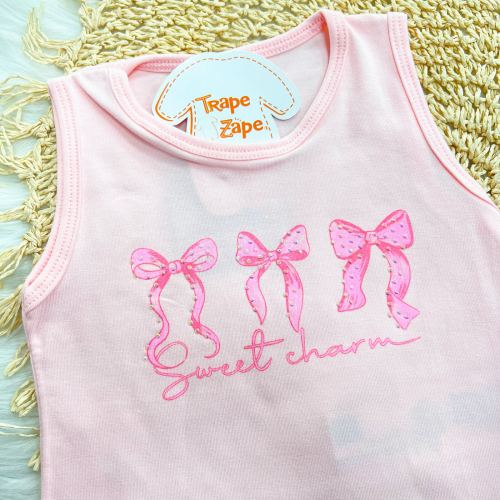 Conj. Regata Lacinhos e Short Saia com Strass - Rosa