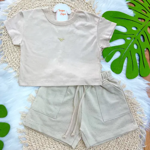 Conj. Blusa Coração e Short Brilhos - Areia