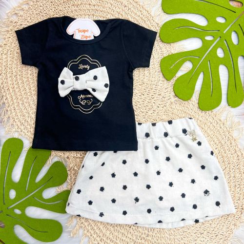 Conj. Blusa Moments e Short Saia Bolinhas - Preto