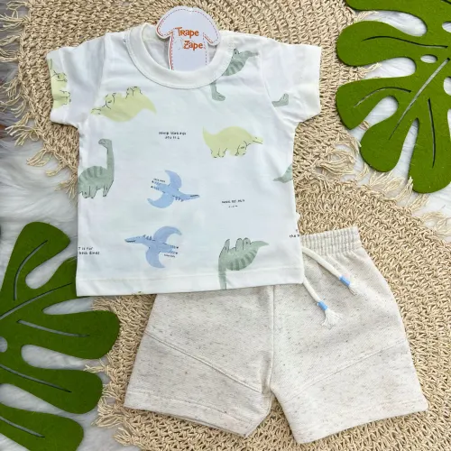 Conj. Camiseta the Best Dinos e Bermuda - Off White