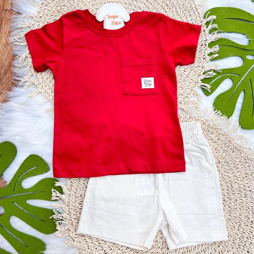 Conj. Camiseta TK 1996 e Bermuda em Linho - Vermelho