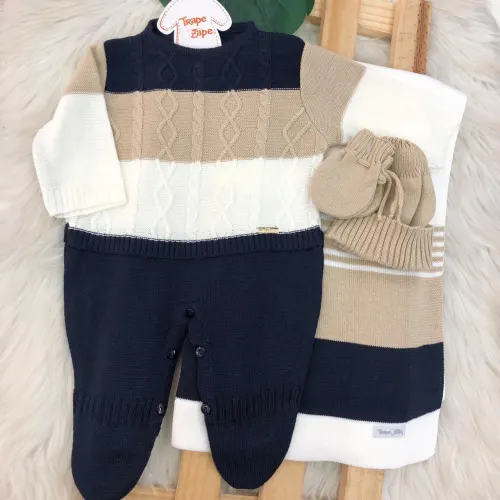    Saída de Maternidade Nicolas - Marinho, Bege e Off White