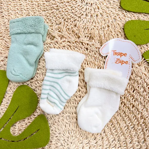Kit 3 Meias Soquetes Trape Zape - Off White e Verde