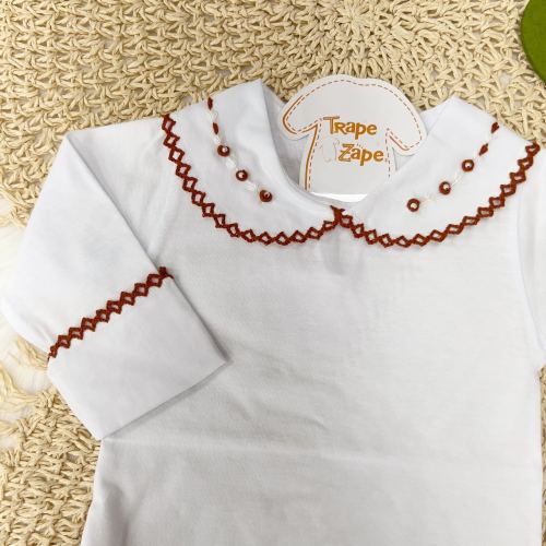  body branco com gola bordada florzinhas Ferrugem