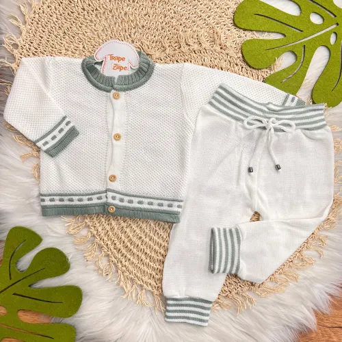 Conj de Linha Tijolinho - Branco com Verde