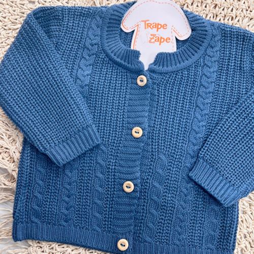 Casaco de Linha Ponto Alto com Botões - Azul Jeans