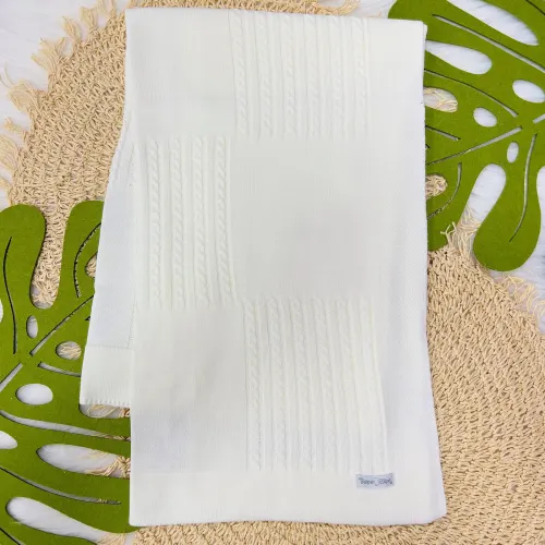 Manta de Linha Quadrada e Trança - Branco