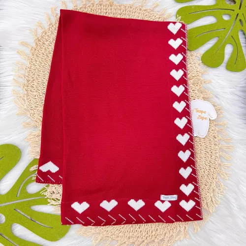 Manta de Linha Corações - Vermelho e Branco