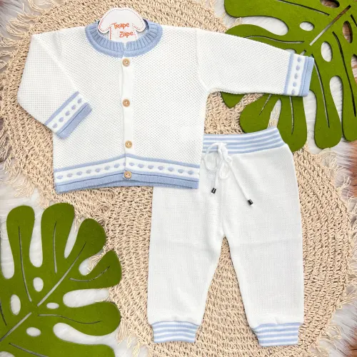 Conj de Linha Tijolinho - Azul com Branco