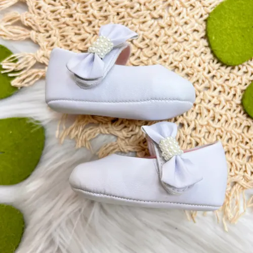 Sapato Boneca - Branco com Laço Lateral Perolado