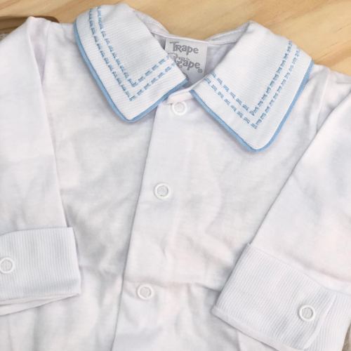 body branco com gola bordado pontilhado azul bebe