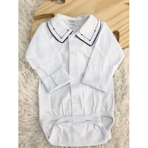  body branco com gola bordado linha e asterisco marinho