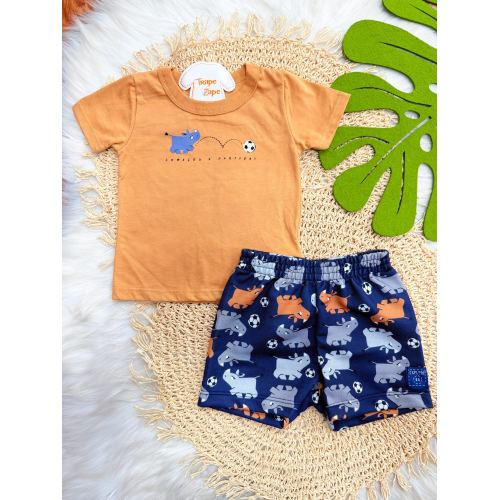 Conj. Camiseta "Começou a Partida" e Bermuda - Areia e Marinho