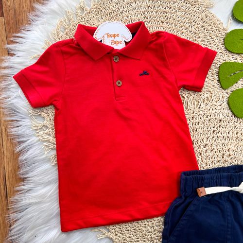 Conj. Camiseta Gola Polo com Botoes e Bermuda - Vermelho