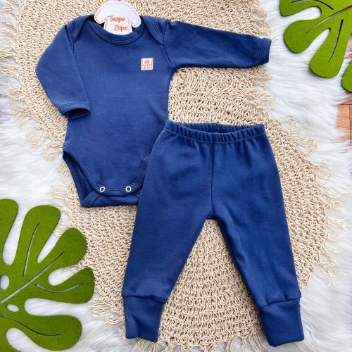 Conj. Body e Calça Basic 100% Algodão Egípcio com Proteção UV50+ - Azul Jeans