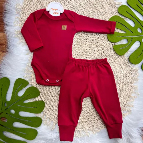 Conj. Body e Calça Basic 100% Algodão Pima com Proteção UV50+ - Vermelho