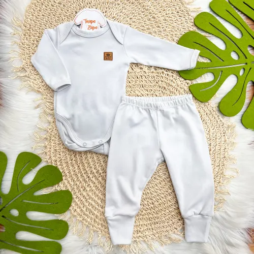Conj. Body e Calça Basic 100% Algodão Pima com Proteção UV50+ - Cinza