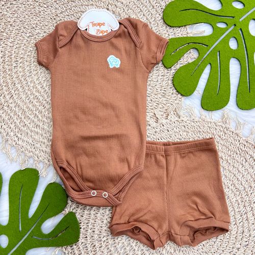 Conj. Body e Short Malha Canelada - Cappuccino