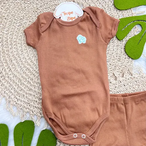 Conj. Body e Short Malha Canelada - Cappuccino