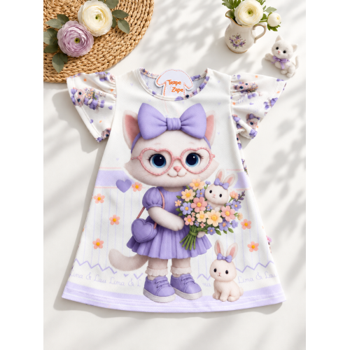 Vestido Gatinha com Buquê de Flores