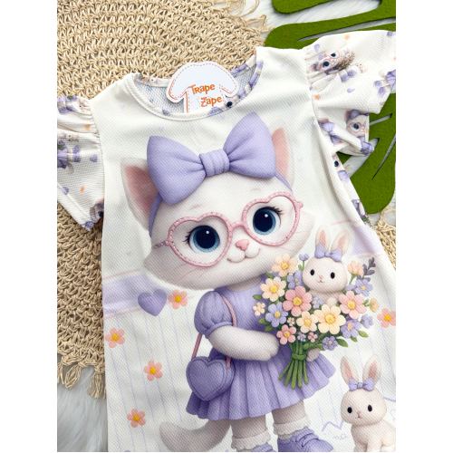Vestido Gatinha com Buquê de Flores