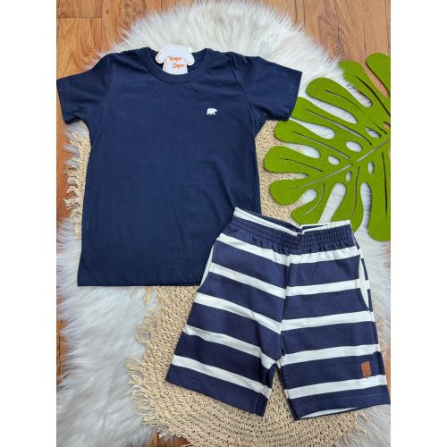 Conj. Camiseta Lamon e Bermuda Listrada - Marinho