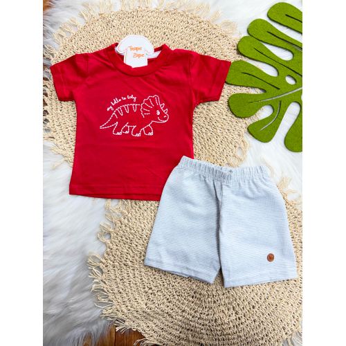 Conj. Camiseta Hello to Baby e Bermuda - Vermelho
