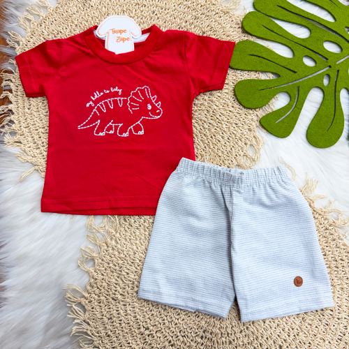 Conj. Camiseta Hello to Baby e Bermuda - Vermelho