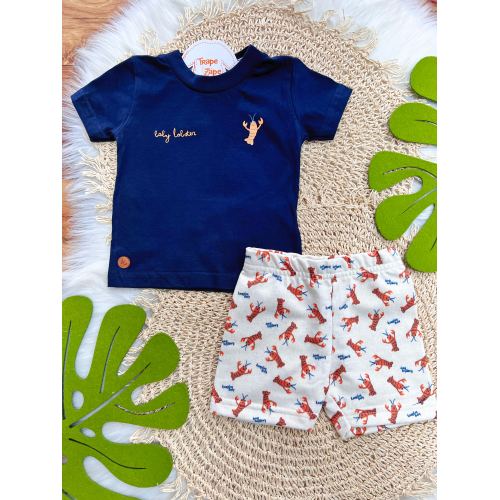 Conj. Camiseta Baby Lobster e Bermuda - Marinho e Areia